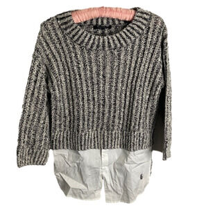 THAKOON Womens Shirttail Pullover Sweater Black Marled 3/4 Sleeve Crew Neck